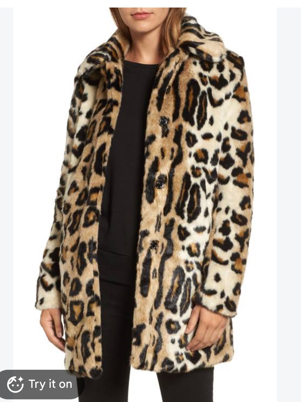 Kenzie Reversible Fur Leopard Print Coat in Tan/Black/White size Large